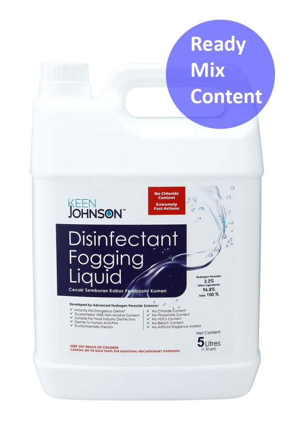 KEEN JOHNSON 5L Hydrogen Peroxide Disinfectant Fogging Liquid - Ready Mix Content, Malaysia